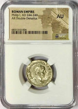 244-249 AD Philip I Ancient Roman Silver 22mm Dbl Denarius Coin NGC AU picture