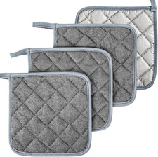4 Pack Gray Cotton Pot Holders Heat Resistant Terry Cloth Hot Pads 7x7 Inch picture