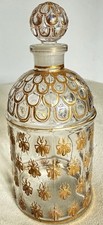 Guerlain Glass Decorative Perfume Bottle w/ Stopper Gold Floral Design picture