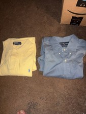 Two VINTAGE Ralph Lauren Shirts. A Tailored Dark Blue SHIRT and a Yellow POLO. picture