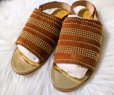 French Connection Brown Studded Strappy Leather Sandals Buckle EU 38.5 US 7.5 picture