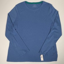 Talbots Pima Cotton Long Sleeve Tee Blue XL Minimalist Quiet Luxury Neck NEW picture