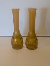 VINTAGE AMBER SATIN GLASS RIBBED BUD VASES PAIR picture