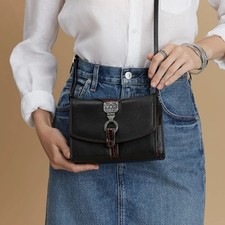 Brighton Nepal Organizer Black Pebbled Leather w/Brown Crocodile Embossed Trim picture