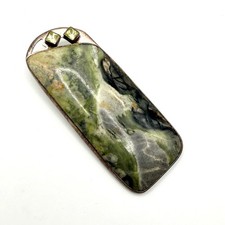 Vintage Massive Sterling Silver Green Serpentine Peridot Brooch Pendant picture