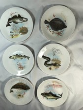 Vintage EUC Kahla Germany Fish Pattern Salad Dessert Plates 7.5