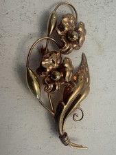 Antique A Regel 10K Solid Gold Retro Flower Floral Brooch Pin 9g 8cm Statement picture