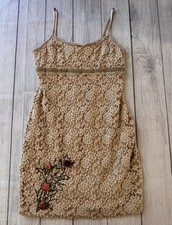 Sue Wong Vintage Lace Mini Dress P Petite Beige Floral Embroidered Roses Y2K picture