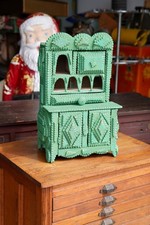 Antique Tramp Art Wooden Apothecary Cabinet Folk Art Vintage Green Cupboard picture