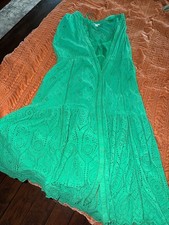 Sundance Eyelet Button Front Maxi Dress Size L Green Tiered Sleeveless picture