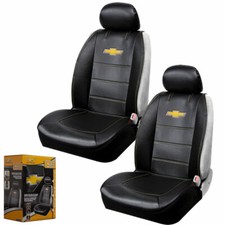New Chevy Bowtie Synthetic Leather Sideless Car Truck 2 Front Seat Covers Set picture