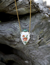 VTG  Porcelain Perfume Bottle Pendant Necklace Floral Ceramic Mini Vessel picture