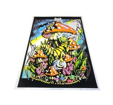 Vintage 2002 Mushroom Caterpillar 23”x35” Velvet Flocked Blacklight Poster USA picture