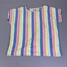 Vintage Pastel Top Rainbow Stripe Women's L Short Sleeve Boxy Made USA Oak Hill picture