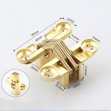 2Pcs Invisible Concealed Cross Hinges Wooden Doors Zinc Alloy 40mm, Gold Tone picture