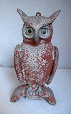 Antique Swisher & Soules Cast Metal Owl Decoy with Glass Eyes Decatur, Illinois picture