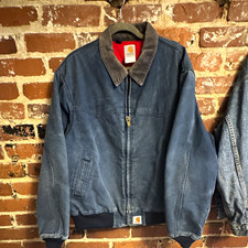 Carhartt J14 Men’s Zip-Up Work Jacket Blue Cotton Corduroy Collar XL picture