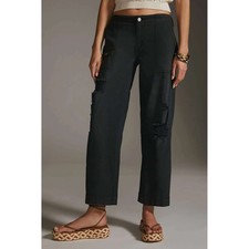 Pilcro Pants Womens Sz 28 Black Distressed Cargo Low Rise Relaxed Trousers NWT picture