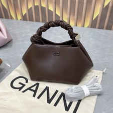 Ganni Chocolate Fondant Leather Braided Handle Bag Butterfly Logo Mini Purse picture