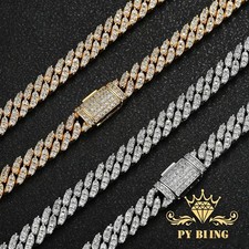 8MM Miami Cuban Link Chain Iced CZ Out Necklace Gold Plated Stainless Steel picture