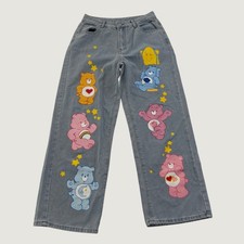 Romwe x Care Bears Light Wash Wide Leg Graphic Denim Jeans Womens Size M US 6 picture