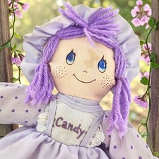 VTG My First Doll Purple Stuffed Rag Yarn Hair Candy Dress Kids of America READ picture