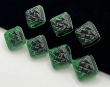 (7) NOS Dimi Green Czech Glass Shank Square Buttons VTG picture
