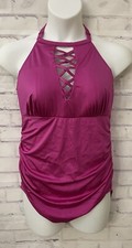 Swim By Cacique Size 16 Lightly Lined No Wire Pink High Neck One Piece Flaw New picture