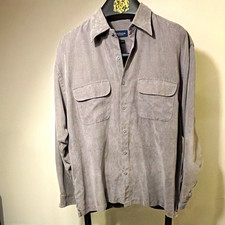 Van Heusen Men’s Gray Suede Feel LS Button-Up Point Collar Shirt w/ Pockets L picture