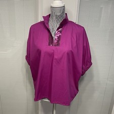 NWT Entro Magenta All That Glitters Top Blouse Sequin Popped Collar V-Neck Sz S picture
