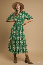 Umgee Sage Midi Tiered Dress w/Split V-Neck with Tie Front & Long Sleeves picture