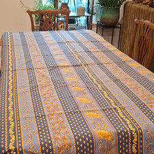 Vent du Sud, Vintage,French Country Floral, Tablecloth, Blue, Approx 8' x 4'6