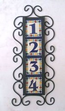 4 Mexican Tiles Talavera House Numbers & Vertical Iron Frame  picture