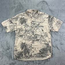 Dash Hemp Blend Tropical Island Print Shirt Mens Large Beige Gray Surf Beach picture