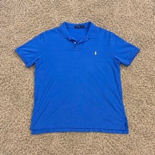 Polo Ralph Lauren Solid Blue Polo Shirt Cotton Size Mens XL picture