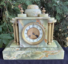 Antique C 1890s Samuel Marti French GREEN ONYX  Mantle Clock - VIDEO picture