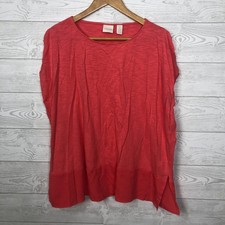 Chico's Women's Mixed Fabric Split Cap Sleeve Boxy Shirt Cotton Blend Sz 0 Small picture