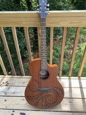 Luna Acoustic Electric Guitar Mahogany Tattoo Six String Music Instrument Band picture