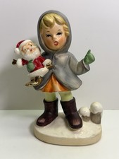 Vintage 1950s NAPCO Christmas Girl Holding Santa Figurine X-8367 MCM Japan picture
