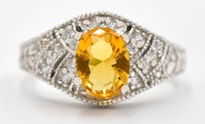 GENUINE 1.87 Cts YELLOW TOPAZ & WHITE SAPPHIRE RING .925 Sterling Silver - NWT picture