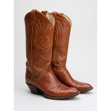 Dan Post Mens Cognac Brown Lizard Skin Western Cowboy Boots Pointed Toe picture