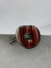 J Tostrup Norway Sterling Red/Orange Guilloché Enamel Adjustable Ring picture
