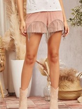 Savanna Jane Dusty Pink High-Waist Rhinestine Fringe Shorts Size Medium Nwt picture