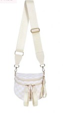 Emmafy Women’s White Checkered Crossbody Bag Zip Closure Adjustable Strap picture