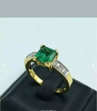 2.20 Ct Princess Cut Natural Emerald Diamond Wedding Ring 14K Yellow Gold Size 7 picture