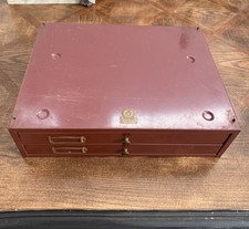 Vintage Swartchild Metal Watchmakers Cabinet w/Parts, Swiss Hands, ect picture