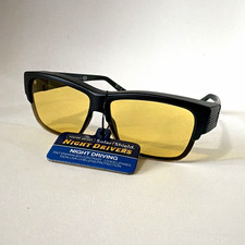 Foster Grant Night Drivers Yellow Tinted UV Glasses Black SB07 picture