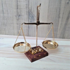 Antique Design Brass Double Arm Apothecary Balance Scales with 7 Weights 21 cm picture