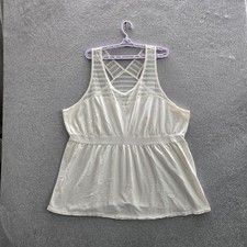 Cacique Women Tank Top 26/28 White Cotton Nylon Striped Scoop Neck Pullover picture