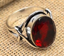 Beautiful Red Garnet Gemstone Handmade 925 Solid Sterling Silver Jewelry Ring picture
